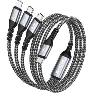 Thef-100w Câble Chargeur Multi Embout Usb C [2m] Cable Multi Usb Vers Usb C[100w]+Lightning[27w]+Micro[10w] Pour Iphone 16/15/14, Galaxy S24/S23, Pad Pro/Mini, Macbook Pro/Air - Neuf