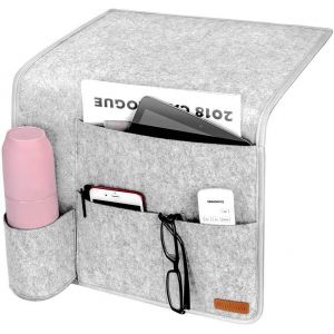 Étagère De Lit Suspendue Avec Porte-Bouteilles, Sac De Rangement Antidérapant Pour Livres, Magazines, Ipad, Téléphone Portable Et Télécommande ¿ Gris Clair - Neuf