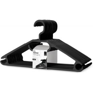 LETNERNY-Cintres En Plastique Noir - Lot De 20, Gain De Place, Robuste, Ceintres Pivotants Pour Manteau, Robe, Chem , Veste, Pantalon I Cintres Antidérapants Crochet Rotatif Et Cintre À Cravates - Neuf