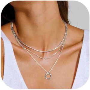 Kal-3pcs Collier Femme Or Collier Acier Inoxydable Femme Collier Pendentif En Argent Avec Croix Perles Coeur Cha&icirc;ne Serpent Or Collier Ras De Cou R&eacute;glables Chaine Bijoux Avec Coffret Cadeau - Neuf