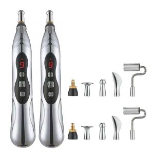 Lot De 2 Stylos D'acupuncture &Eacute;lectriques &Agrave; 9 Niveaux Et 5 T&ecirc;tes De Massage Pour Soulager La Douleur Et Masser Le Corps. - Neuf