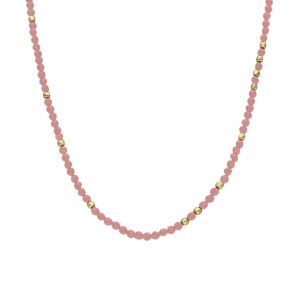Collier Argent Dor&eacute; Perles Naturelles Quartz Rose Fraise - Neuf