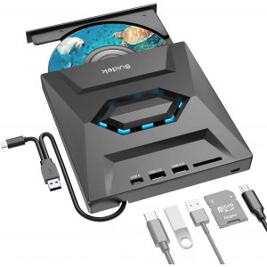 Disque dur externe CD/DVD, Graveur portable USB C 7-en-1 pour ordinateur portable CD/DVD avec 2.5&iquest;&iquest; SATA, Lecteur de cartes SD/Micro SD, Lecteur CD/DVD pour Windows, Linux, Vista, iMac, MacBook - Neuf