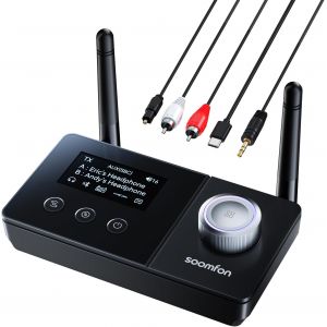 VornixorSarlshop-Emetteur Recepteur Bluetooth 5.3, 3 en 1 Adaptateur Bluetooth TV, Transmetteur Audio Bluetooth Double Connexion Longue Port&eacute;e 30 m, Emetteur pour TV/Casques/Syst&egrave;mes Audio etc - Neuf