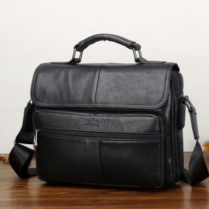 Étui à Bombes en Cuir group pour Homme,Sac à Main de Luxe Vintage,en Cuir de Vache,Fourre-Tout,Soubrette d'Affaires,Bandoulière Latérale - Black - Neuf