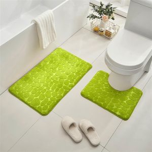 Kal-Tapis De Bain Ensemble Lot De 3 Tapis De Salle De Bain Solides Tapis De Toilette Absorbants En Polaire Corail Doux Antidérapant Vert 40 * 60cm+U40*50cm - Neuf