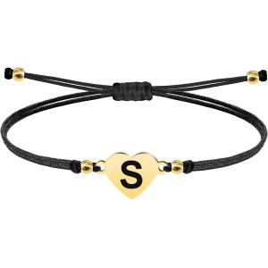 Eryi-- Bracelet Lettre Initiale A - Z En Acier Inoxydable Avec Fil Ciré, Bracelet Femme Ou Homme, Bracelet Coeur Avec Lettre Gravée, Cadeau Pour Mère, Fille, Amie, Petite Amie - Neuf