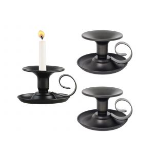 Lot de 2 bougeoirs coniques en fer noir pour la d&eacute;coration int&eacute;rieure - Neuf