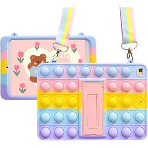 LORANKA-Coque anti-chocs en silicone pour iPad 2019 (7th)/ 2020 (8th) 10,2'' avec b&eacute;quille pliable et lani&egrave;re (iPad 2019/2020 10,2) - Neuf