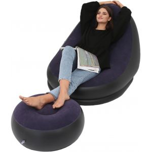 Ulteronixshop-Chaise Gonflable Gonflable, Chaise Longue Gonflable avec Pouf Fauteuil Gonflable pour Le Camping, Chaise Longue Gonflable, la f&ecirc;te dans Le Jardin, Profitez d'un Bain Soleil (Bleu) - Neuf