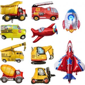 ChicSlick-Lot De 10 Ballons De Décoration D'Anniversaire Pour Garçon, Camion De Pompier, Ballons En Forme De Voiture, Décoration D'Anniversaire, Pelleteuse, Accessoires De Fête[X267] - Neuf