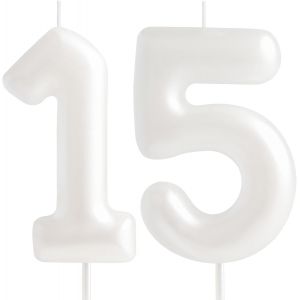 Eryi-Bougie Blanche Macaron En Forme De Chiffre 15 - Bougies D'anniversaire Pour 15 Ans - Bougies D'anniversaire Blanches Pour Filles Et Femmes - Décoration De Fête D'anniversaire Pastel Douce - Neuf