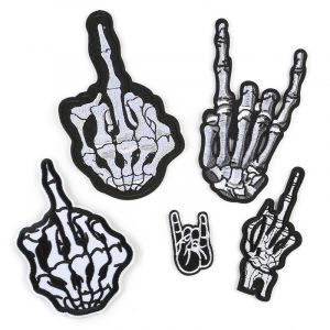 Ensemble De 5 Patchs Brodés, Planche À Repasser, Motif Tête De Mort, Majeur, Squelette, Fantôme, Le Punk, Le Rock, La Rébellion, L'indomptable - Neuf