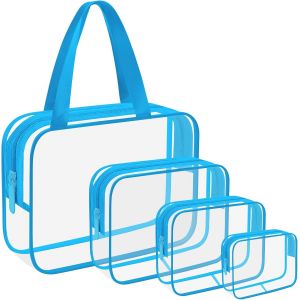 nzqaf-Trousse de toilette de voyage transparente, trousse de maquillage pour femme, trousse assortie dans différentes tailles, bleu, Sacs transparents pour les voyages - Neuf