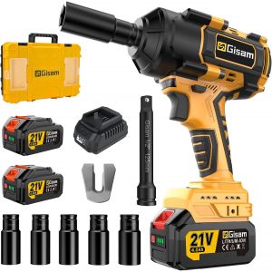 MEVRONISSHOP-1000 N.m Cl&eacute; &agrave; Chocs Sans Fil Brushless, 1/2 pouce Boulonneuse a Choc Electrique avec 2x4.0Ah Batterie, Chargeur Rapide, Visseuse &agrave; Choc avec 5 Douilles pour la Voiture et la Maison - Neuf