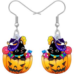 Kal-Chapeau De Sorci&egrave;re En Acrylique Pour Halloween Boucles D'oreilles Chat Noir Bijoux Cadeaux Pour Femmes Filles Party Favors - Neuf