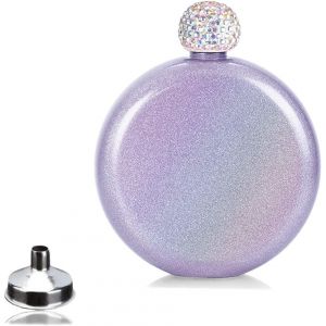 Jolie Flasque À Liqueur Pour Femme - 140 Ml - Avec Revêtement Pailleté - Avec Bouchon En Strass Brillant - Pour Bar, Barbecue Et Voyage (Violet (1 Entonnoir Inclus) - Neuf