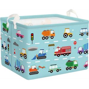 CAP-Grand Paniers à Linge Voitures pour Garçon Repliable Panier Rangement Jouets Vêtements pour Salle de Bain Chambre à Coucher, Camion Pompier, 36L - Neuf