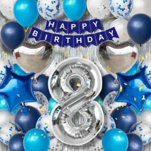 Decoration Anniversaire 8 Ans Garçon,Rose-Blanc Anniversaire Ballon Set Avec Numéro Xxl 8,40 Latex Ballons,Happy Birthday Banner Etc,Décoration De Fête Pour 8 Ans Enfant - Neuf