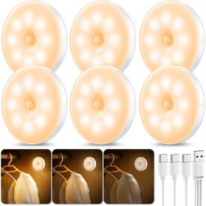 Trahoo-Dimmable Veilleuse Detecteur De Mouvement Usb Rechargeable, Lampe Detecteur De Mouvement Interieur, Lumière Chaude Pour Couloir De Cuisine, Escalier, Chambre D¿Enfant, Armoire (6) - Neuf