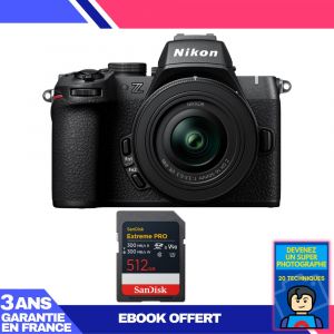 Boitier Nikon Z50 II + 16-50mm f/3.5-6.3 VR + 1 SanDisk 512GB Extreme PRO UHS-II SDXC + Ebook 'Devenez Un Super Photographe - Neuf