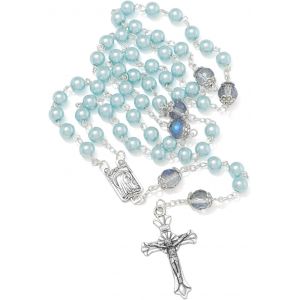 Perles De Chapelet En Verre De 6 Mm Avec Crucifix Et Médaille De Notre-Dame De Lourdes,Perles Cristallisées De Couleur,Collier De Chapelet Catholique Pour Femme Avec Sac En Velours - Neuf