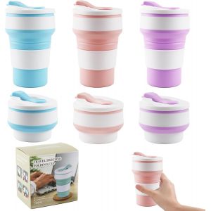 Sjzg-3pcs Tasse &Agrave; Eau Pliable En Silicone Avec Couvercle,Tasse Pliable, Tasse T&eacute;lescopique Pour Les D&eacute;placements,Tasse De Camping,Tasse &Agrave; Caf&eacute; Pour Les D&eacute;placements,R&eacute;sistante &Agrave; La Chaleur Et Aux Br&ucirc; - Neuf