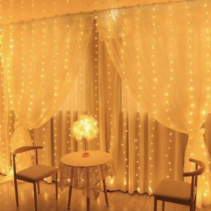 Light Chain Rideau Lumineux Int&eacute;rieur Usb 2X2M 200Led Cha&icirc;ne Lumineuse, 10 Crochets Fen&ecirc;tre Rideau Lumineux Pour Chambre &Agrave; Coucher Fen&ecirc;tre Partie (Blanc Chaud) - Neuf