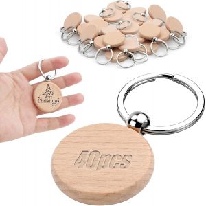 KALANKA-Porte-cl&eacute;s en bois brut rond vierge - Pendentif en bois personnalis&eacute; &agrave; peindre - Porte-cl&eacute;s en bois - Neuf