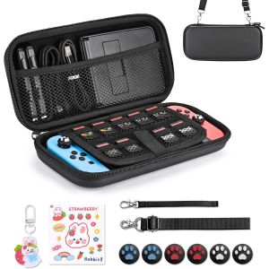 Étui Compatible Pour Ns Switch/Switch Oled, 11 En 1 Switch Accessoires Avec Pochette Housse Coque Pour Switch, Protège Pouce,Autocollants Mignons Et Pendentifs (Noir)[Yin4184314] - Neuf