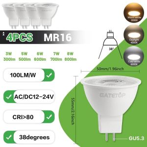 Lugh-4pcs-Cold White 6000kampoules De Projecteur Led Mr16,12v Ac Dc 12-24v,Angle De Haricot 80 + Cri 3w 5w 6w 7w 8w,Sans Scintillement,Remplacement 40w 50w 60w,Lampe Halogène,1 À 10 Pièces - Neuf