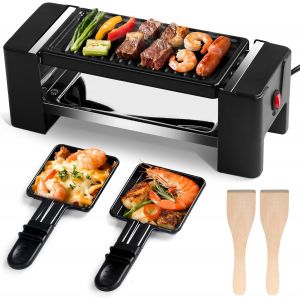 NouvelHorizonstore-Hengbo Appareil a Raclette, Mini Grill pour 1 &agrave; 2 personnes, avec 2 Po&ecirc;lons et 2 Spatules, Douces pour Les Surfaces Antiadhesives, et Facile a Nettoyer, 350W, Noir - Neuf
