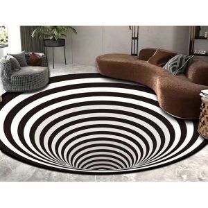 Tapis Rond 120 Cm &Agrave; Effet Vortex 3d - Motif Noir Et Blanc - Neuf
