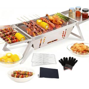 Ulteronixshop-Barbecue d'ext&eacute;rieur portable pliable en acier inoxydable pour camping, pique-nique, terrasse, voyage (44 x 22 x 4 cm) - Neuf