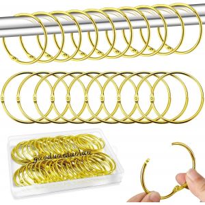 NBGCM-Lot de 40 Anneaux de Rideaux à Ouvrir, Anneau Rideau Douche, Anneaux de Reliure, Clips Métalliques pour Anneaux pour Tringles à Rideaux et Rideau Rail (Or) - Neuf