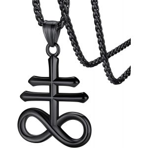 Collier Croix De L&eacute;viathan Personnalisable,Pendentif Sigil De Lucifer Satanique,Acier Inoxydable/Or/Noir,Cha&icirc;ne R&eacute;glable 55+5 Cm,Bijoux Satan Gothique Biker Pour Homme Femme (Bo&icirc;te Cadeau) - Neuf