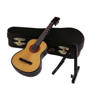 C-Guitare Miniature En Bois Avec Support Et &Eacute;tui Mini Instrument De Musique Maison De Poup&eacute;e Miniature Mod&egrave;le Ho-Yvan - Neuf