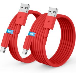 JGD-Carplay C&acirc;ble USB A vers USB C pour iPhone 16/17/15 Pro Max Chargeur Cordon 1M+2M,Cable USB Chargeur pour Apple iphone 17 16 15 Plus Voiture Charge Rapide pour Samsung S25,iPad Pro,Android-rouge - Neuf