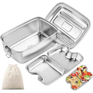 SHILIU-1200ml Boîte à Bento en Acier Inoxydable, Lunch Box Inox avec Compartiment et Sac, Anti Fuite, Passe au Lave-vaisselle, pour[ - Neuf