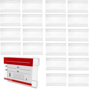 20 Pcs porte Étiquette Transparent, Adhésif à porte-Étiquette, Acrylique porte-Étiquette, Étiquette de Prix de Titulaire Plateau Insérer des Étiquettes pour le Bureau Supermarché - Neuf