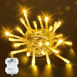 AIOU-Guirlande Lumineuse À Piles,2 M,20 Led,Blanc Chaud,Fonctionne Avec 6 Heures,Étanche Ip65,Pour Décoration De Noël En Pot,Jardin,Intérieur Et Extérieur (Câble Transparent) - Neuf