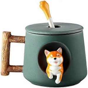 Tasse &Agrave; Caf&eacute; Pour Chien Mignon 3d Tasse &Agrave; Th&eacute; En C&eacute;ramique Avec Couvercle Et Cuill&egrave;re Dessin Anim&eacute; Shiba Inu Cup Animal Int&eacute;gr&eacute; &Agrave; L'ext&eacute;rieur Du Matin Tasse De Boisson Chaude Jus D'eau Anniversaire - Neuf