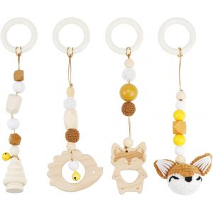 Subzonal-Arche Portique Deveil Eveil Bebe Bois 4 Pi&egrave;ces Arche De Jeux B&eacute;b&eacute; Jouet A Suspendre Bebe Arches De Jeu Pour Jouet Poussette Nouveau N&eacute; En Bois Pour Si&egrave;ge De B&eacute;b&eacute; Landau (Marron) - Neuf