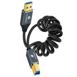 AYU-Câble Spiralé 3.0 D'imprimante USB vers USB B, Câble Spiralé Type A vers Type B 5Gbps pour station d'accueil, disques durs externes, scanner, imprimante (95MM étendu à 1M) - Neuf