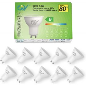 Ampoules Led Gu10 4.9w Equivalent 80w,790lm 6500k Blanc Froid,Angle De Lumière 120°,Ampoule Gu10 Led Efficacité Energétique,Non-Dimmable,Lot De 10 - Neuf