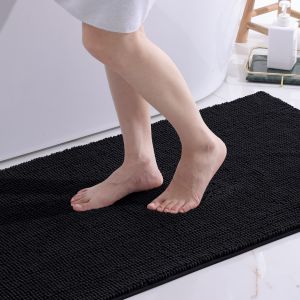 Tapis de bain en chenille-Antid&eacute;rapant-Doux-Absorbant-Lavable-Pour salle de bain-60 x 90 cm-Noir - Neuf