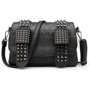 RFCBC-Femmes Gothique Punk Crâne Rivet Clouté Sac À Bandoulière en Cuir PU Sac À Bandoulière Sac À Main Portefeuille Sacs À Main - Neuf