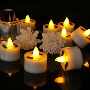 Kalsw-Lot De 24 Bougies Chauffe-Plat Solaires Sans Fumée,Bougies Solaires Blanches,6 À 8 Heures D'éclairage,Bougies Chauffe-Plat Led Rechargeables Pour Fêtes,Bars,Pique-Niques,Maison,Églises - Neuf