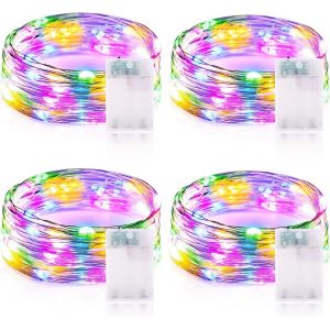 TRAHOO-Guirlande Lumineuse LED &agrave; Piles 3 M&egrave;tres 9.85FT 30LED Micro Guirlande Led Pile Interieur et Ext&eacute;rieur pour Chambre No&euml;l Mariage Sapin Bocaux D&eacute;coration (4 Pi&egrave;ces, Color&eacute;) - Neuf
