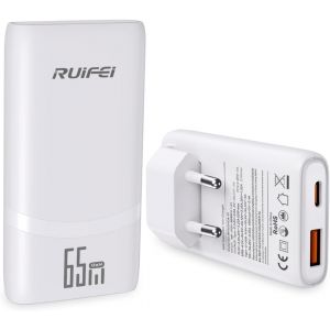 LORANKA-Chargeur USB-C 65 W, Chargeur Rapide GaN multiport &agrave; 2 Ports, Ultra-Fin, Compatible avec MacBook Pro/Air, t&eacute;l&eacute;phones Portables, iPad, iPhone et Samsung Galaxy - Neuf